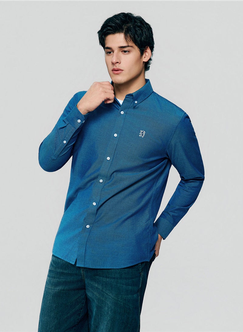 GIORDANO Men’s Cotton Slim Oxford Shirt with Embroidery - Image 1